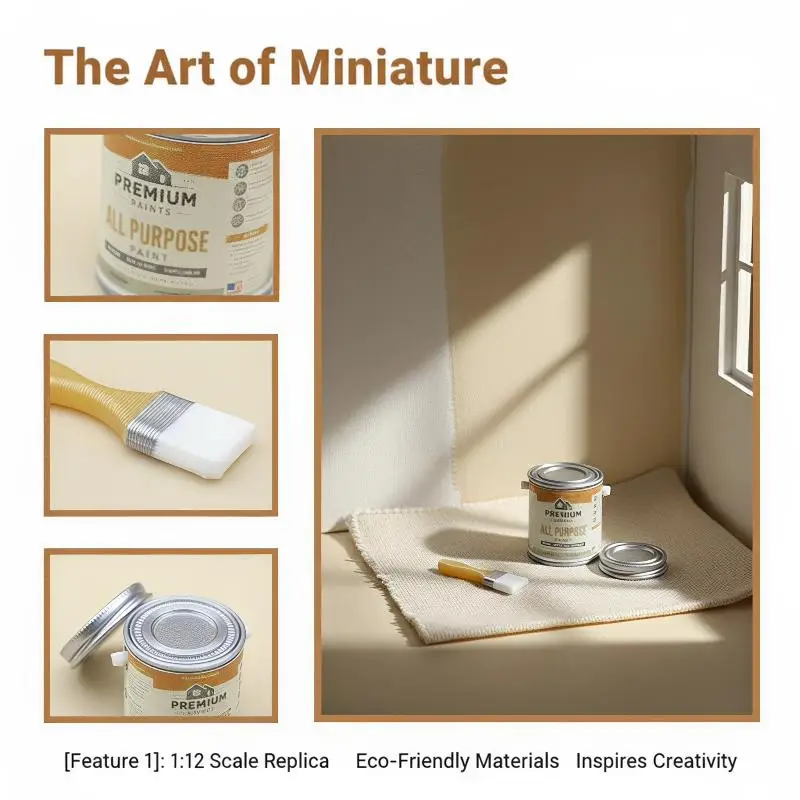 Mini Dollhouse Miniature Paint Bucket Brush Set 2Pcs Lifelike Ornaments for DIY Doll House Scene Role Play Hobby Collection