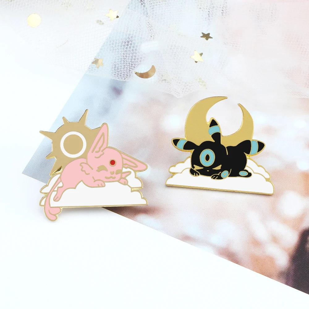 2Pcs/Set Cartoon Brooch Jewelry Cute Cat Claw Enamel Pins Funny Anime Bee Butterfly Bubble Tea Blue Sea Drift Bottle Lapel Badge