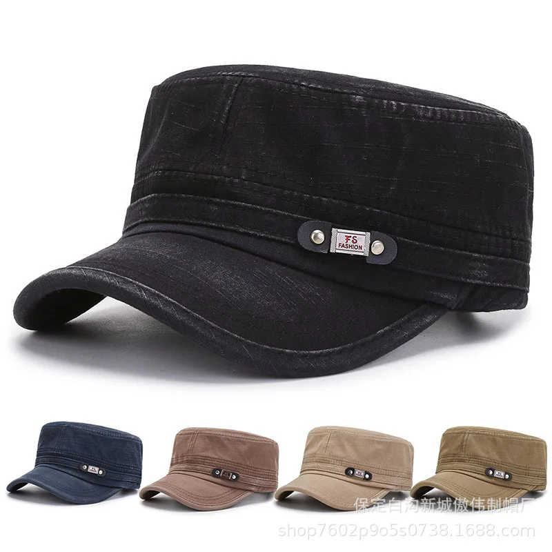 Flat Top Hat for Man Women Cadet Cotton Cap Basic Everyday Adjustable Style Hat Baseball Caps