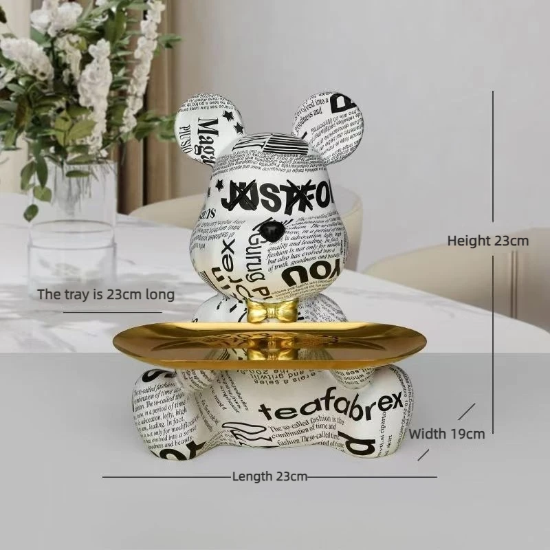 Trendige bunte Graffiti-Bär-Aufbewahrungsstatue aus abstraktem Kunstharz, niedlicher Doodle-Tier-Organizer, Schreibtischhalter für Home-Office-Ornamente – Detail 4