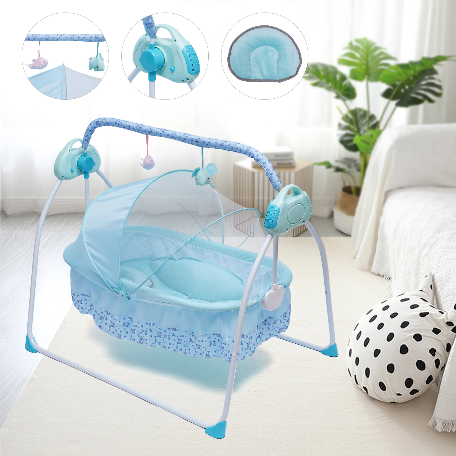 0-18 Months 25kg Electric Baby Crib Cradle Infant Rocker Auto Swing Bed Baby Cradle 5 Gear Speed Adjustment