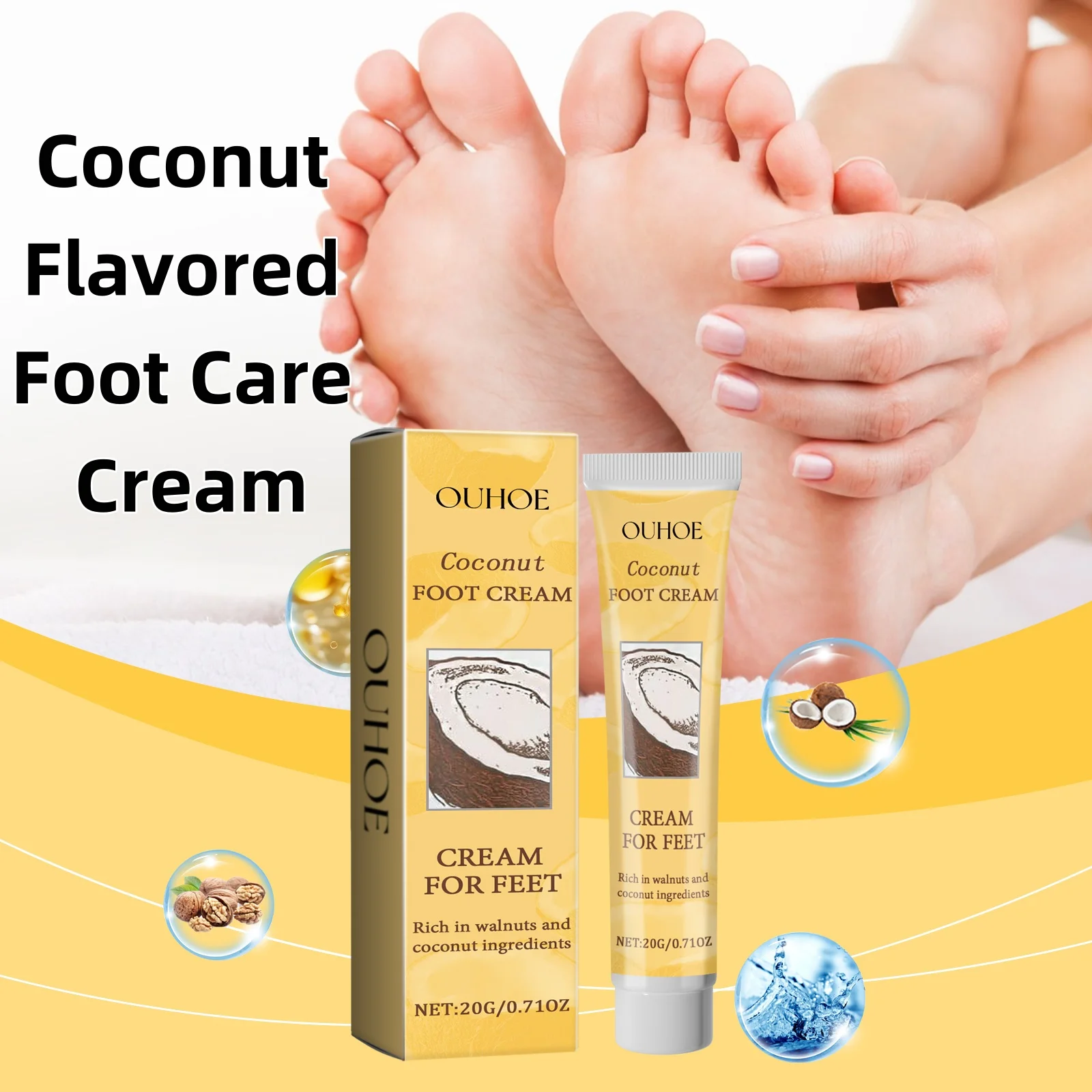 OUHOE-crema para el cuidado de la piel de los pies con sabor a coco, previene el secado y las grietas de los pies, repara la barrera de la piel del pie, crema hidratante para el cuidado