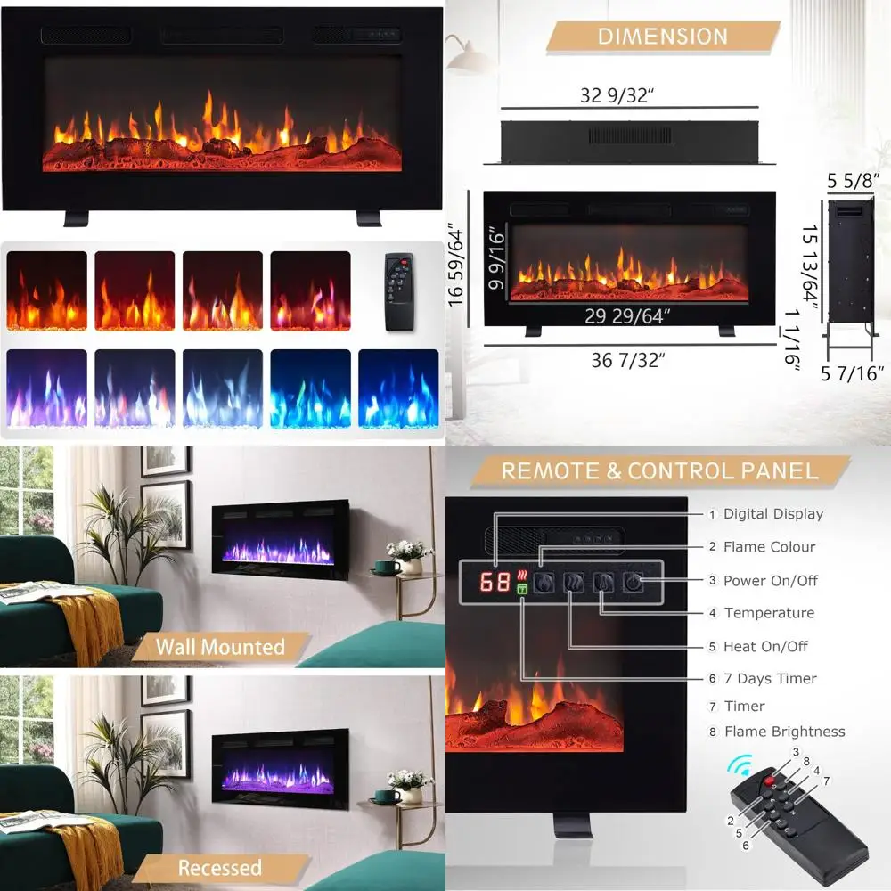 

Efiretric® Grace 36 W 3 in 1 Electric Fireplace (EF449), Freestanding, Wall Mounted, Recessed, 9 Colors Flame Effect, TV Media W