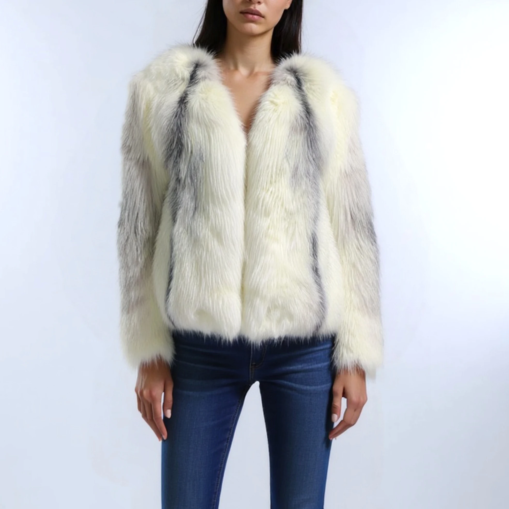 

Winter Short Style Natural Fox Fur Jacket Imported Cross Fox Fur Coat Thick Warm Fluffy Outerwear Fashion Overcoat