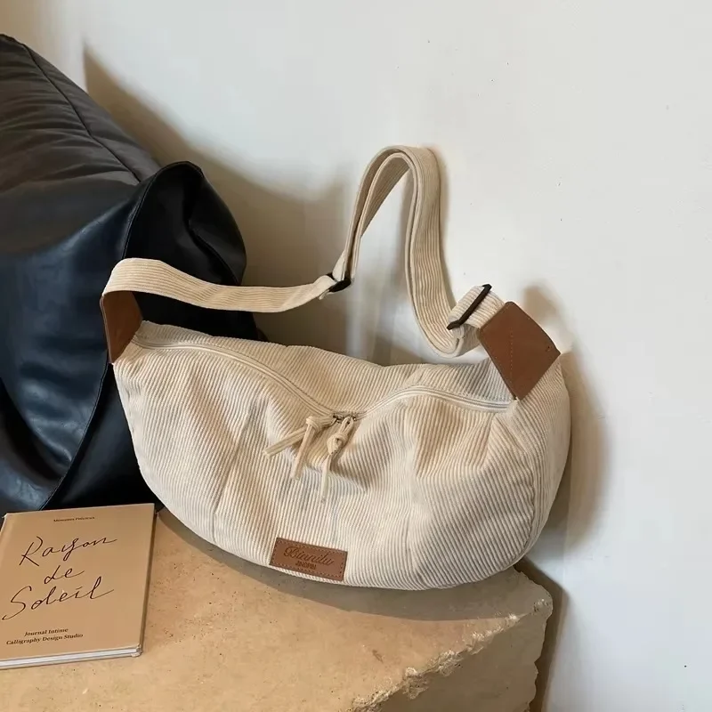 

Corduroy Solid Color 2025 Hot Selling Women's Crossbody Bags Zipper Simple Casual Shoulder Bag Versatile Commuting Handbag