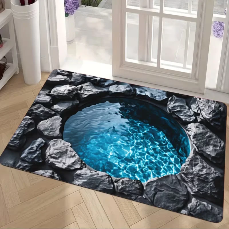 2D Visual Illusion Deep Well Doormat Brick Hole Print Soft Funny Entrance Rug Indoor Outdoor Prank Decor Front Door Mat