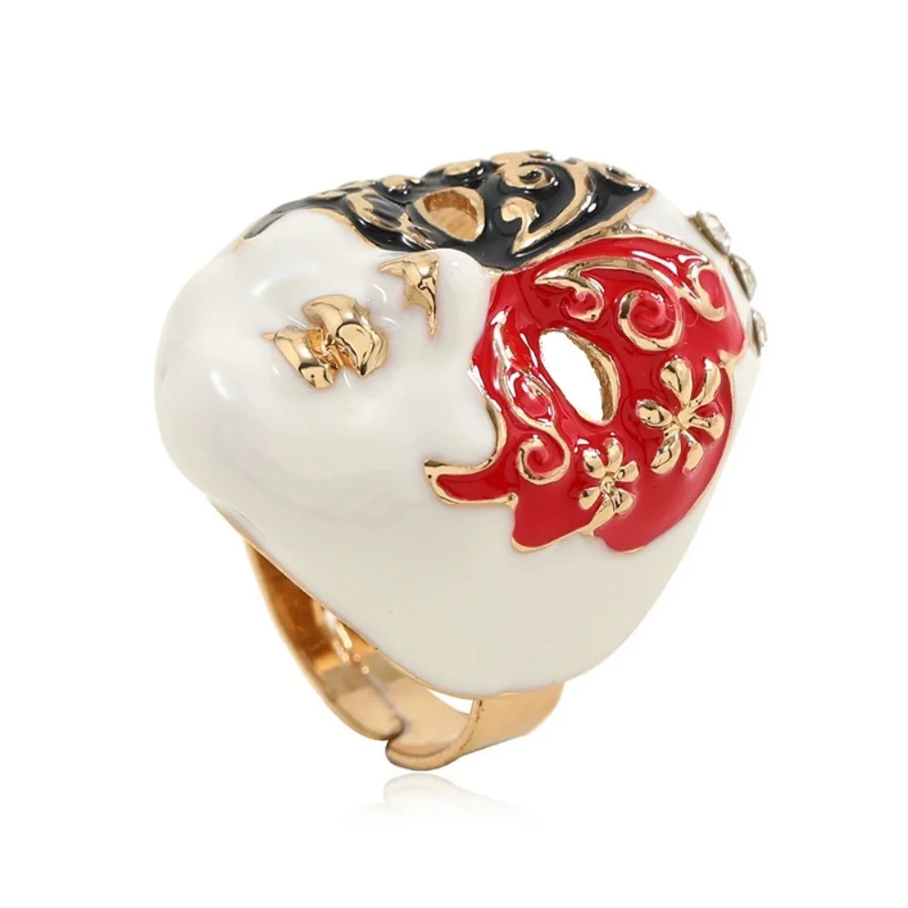 Neue geometrische glasierte Maske mit verstellbarem Ring, einzigartiges Temperament, modische Kreativität, übertriebener Schmuck im chinesischen Stil, Geschenk – Detail 5