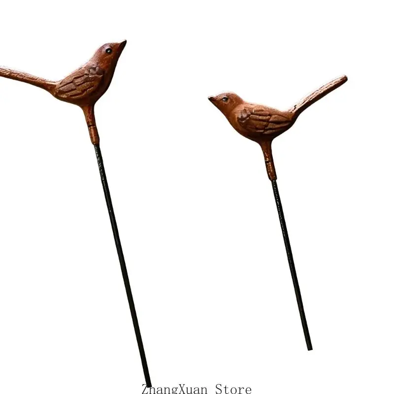 Vogel-Gartenpfähle, Set mit 2 Rasenkantenstücken aus Eisen mit gealterter brauner Oberfläche für Töpfe, Blumenreihen und – Detail 10