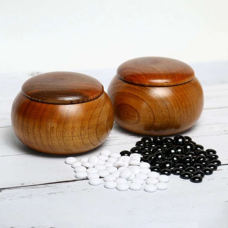 F92B Wooden Go Cans Stones Storage Bottle Go Game Chess Bowls with Lid Weiqi Box Stones Storage for Case Go Game Chess Bowls