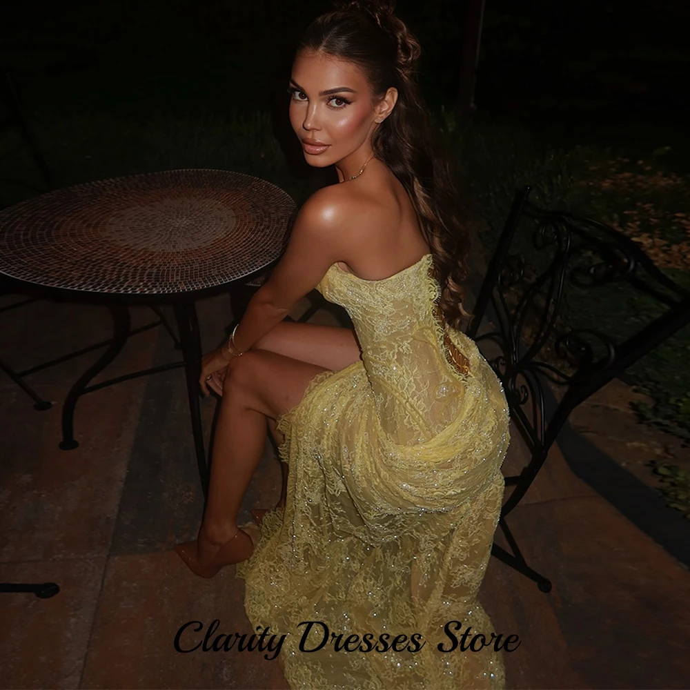 Sexy Customized Side Slit Sweetheart Evening Dress Elegant Lace Up Back Celebrity Gowns Charming Appliques Lace Prom Dresses image 4