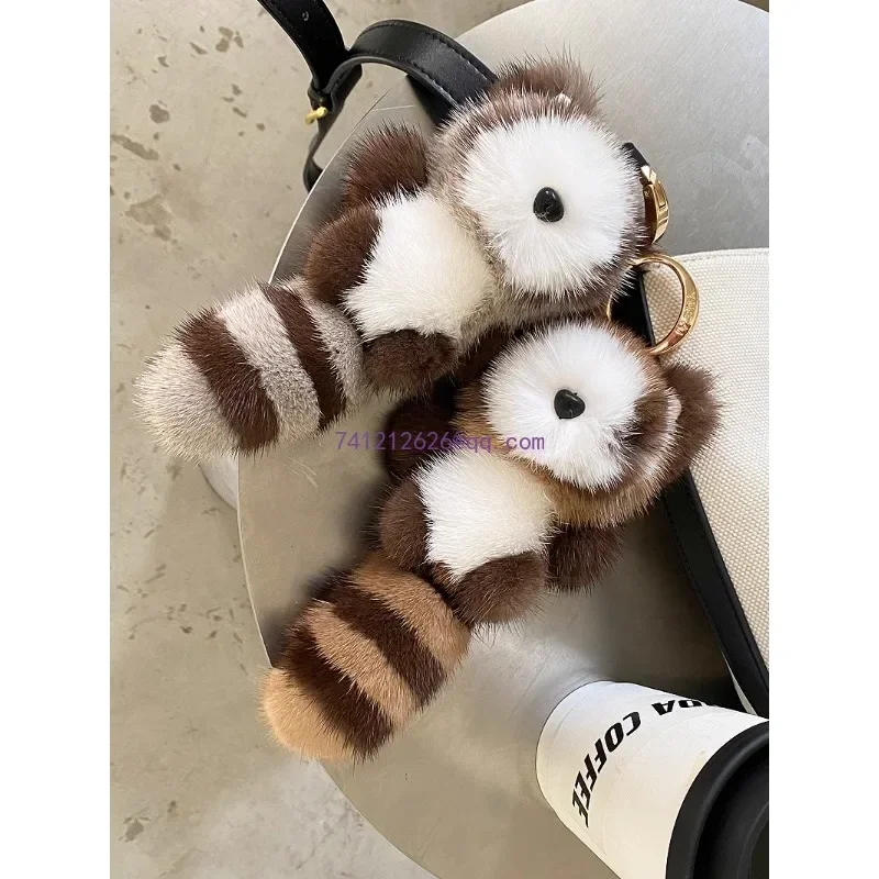 decoration exquisite small car key doll Backpack pendant doll cute mink fur little raccoon packaging