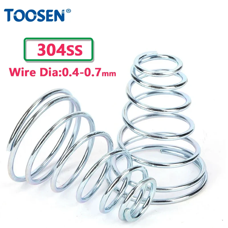 304 Stainless Steel Tower Spring Conical Compression Spring Pressure Spring Wire diameter: 0.4-0.7mm Height: 7-50mm