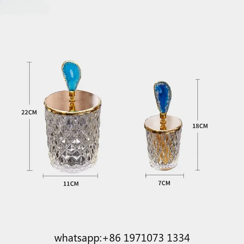 Glass Storage Jars Relief Tea Canister Candy Pot Natural Agate Stone Decorative Crystal Storage Jar with Cover Spice Organizer