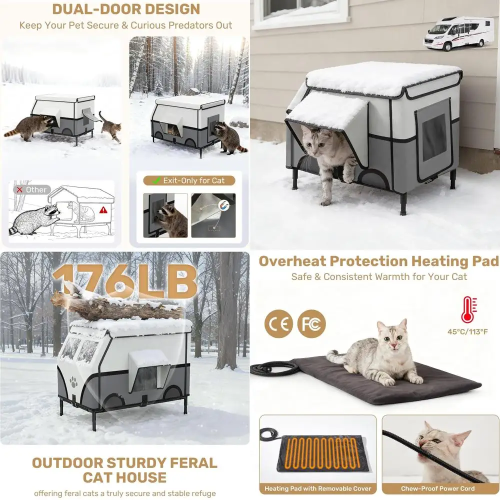 

Всепогодный утепленный уличный домик для кошек с дверцей для выхода, для нескольких кошек - серый (19.7x14.2x15.7)