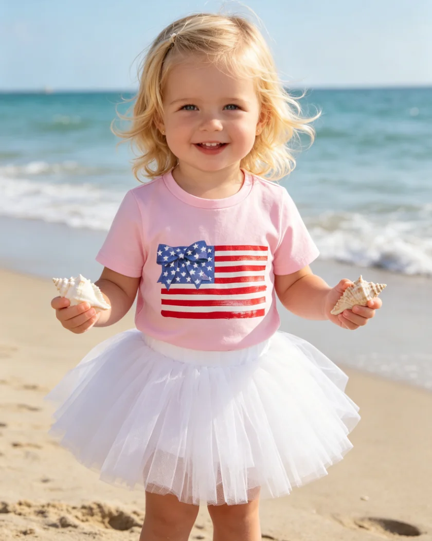 Baby Girl Pink 4th of July T Shirt Independence Day Patriotic Star Short Sleeve Toddler Summer Top