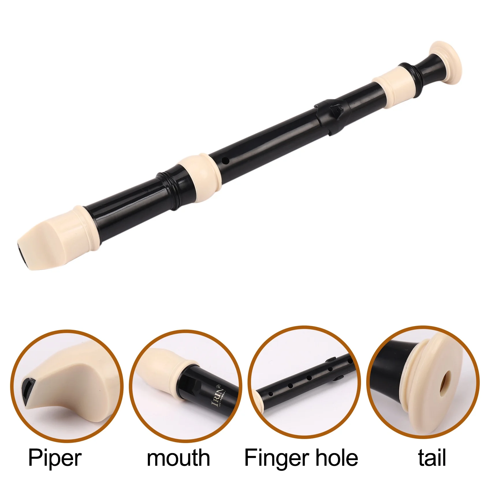 A06R Irin Abs Recorder Soprano Clarinet Long Flute Baroque Recorder Fingering Musical Instrument Accessories Beginner (Black)