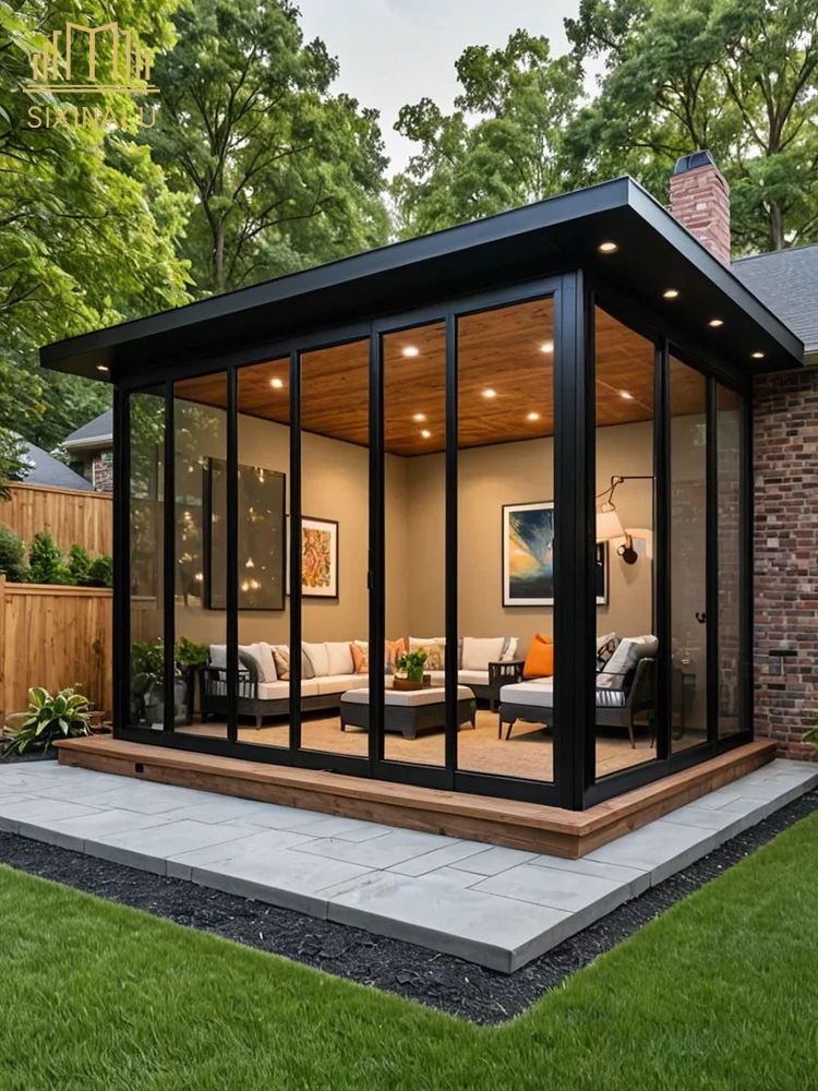 

Sixinalu Sunroom Outdoor Double Glass Room Solarium Glass House Garden Patio Balcony Sunroom Sliding Doors Aluminum Home Custom