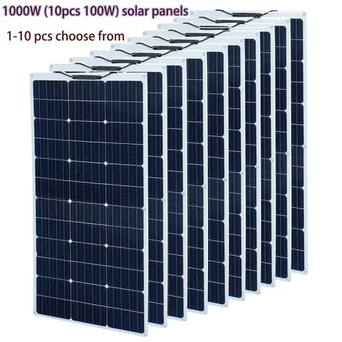 XINPUGUANG 100w 200w 12v Portable Flexible Solar Panel 18V 100W - 1000W Plate Cells Monocrystalline Silicon Panel Solar Kit