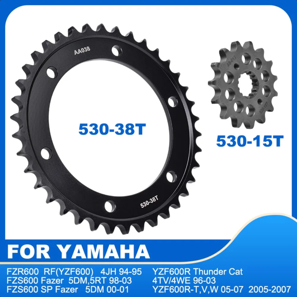 530-15T 38T Motorcycle Accessories Front Rear Sprocket Kit for Yamaha FZR600 FZS600 SP Fazer FZS600 Fazer YZF600R