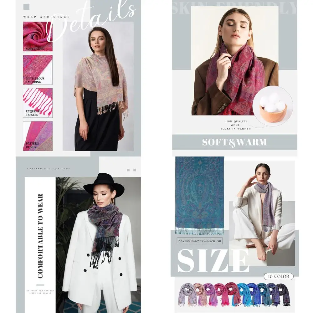 

Женские шали из пашмины с узором пейсли и кисточками — 10 предметов — мягкие и универсальные шарфы для всех случаев