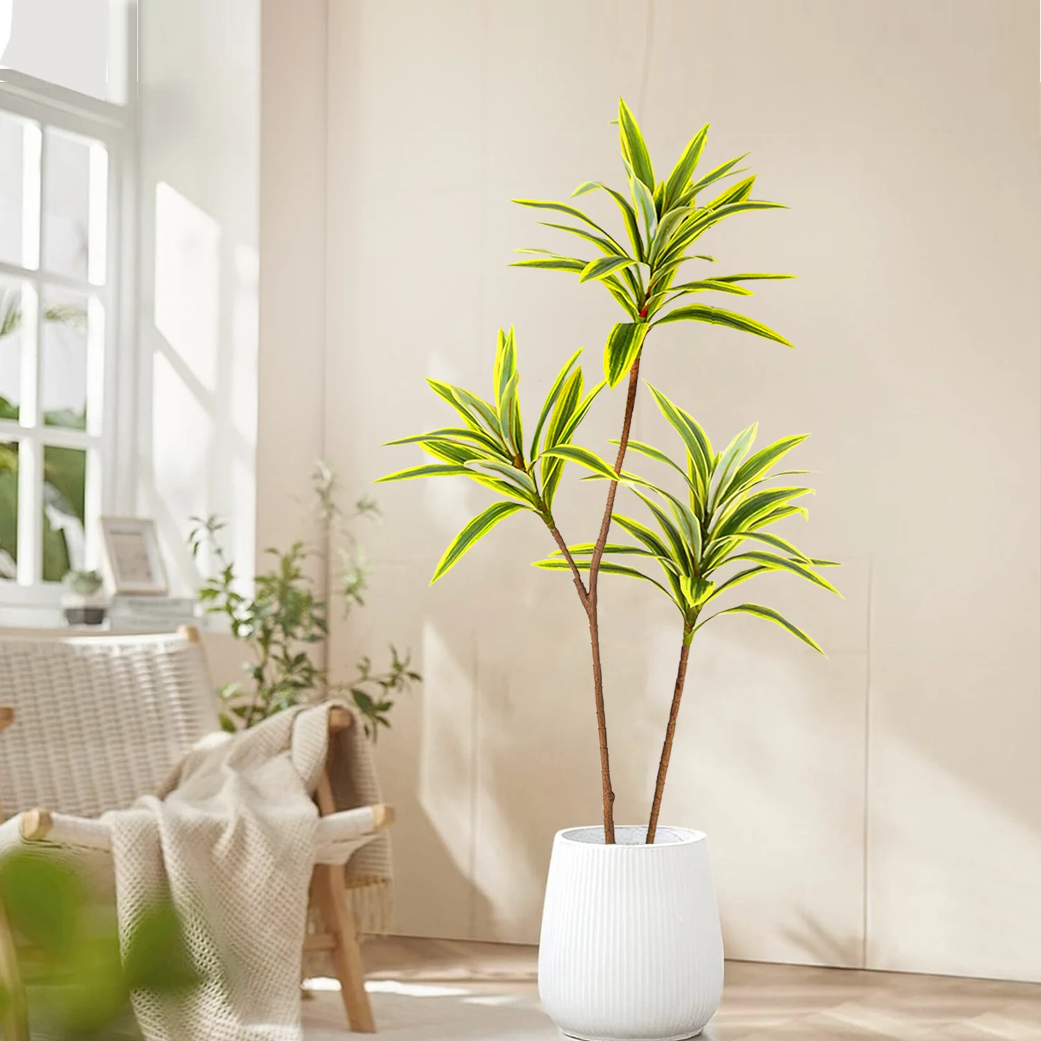 98cm  Artificial Palm Tree Plastic Bamboo Branch Tropical Potted Plants Fake Grass For Home Desktop Plant Wall Decoration