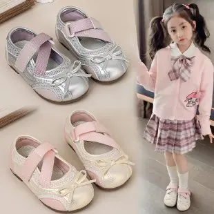 

Детские кожаные туфли для девочек: элегантные балетки с мягкой подошвой, гибким бантом, противоскользящие, модные туфли-принцессы для малышей