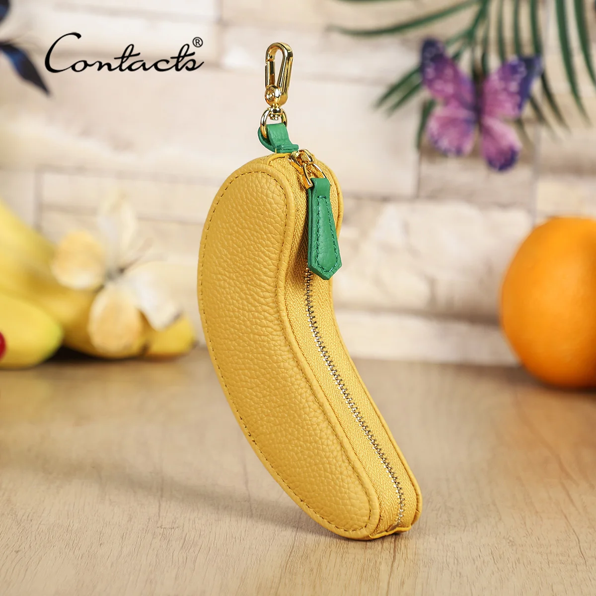 CONTACT'S Genuine Leather Bag Charm, Fruit Series Mini Pouch Keychain, Cute Handbag Pendant for Women, Female Small Item Holder