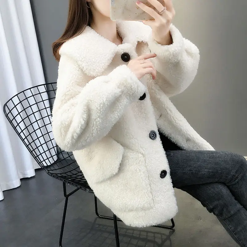 

Kawaii Lamb Fur Coat Autumn Winter Loose Thicken Women's Fur Cardigan Fur Coat Fleece Jacket Women Corduroy Warm Jackets White