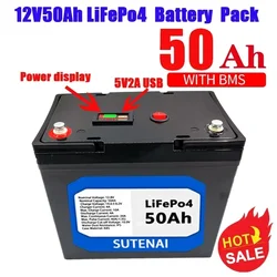 12V 50Ah Lithium Iron Phosphate Battery LiFePO4 Built-in BMS LiFePO4 Battery for Solar Power System RV House Trolling Motor