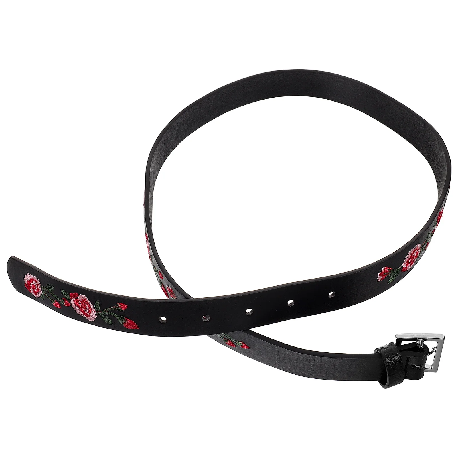 

Embroidered Floral PU Belt Adjustable Rose Waist Sash Vintage Square Buckle Stylish Statement Belt for Women Ladies Belts