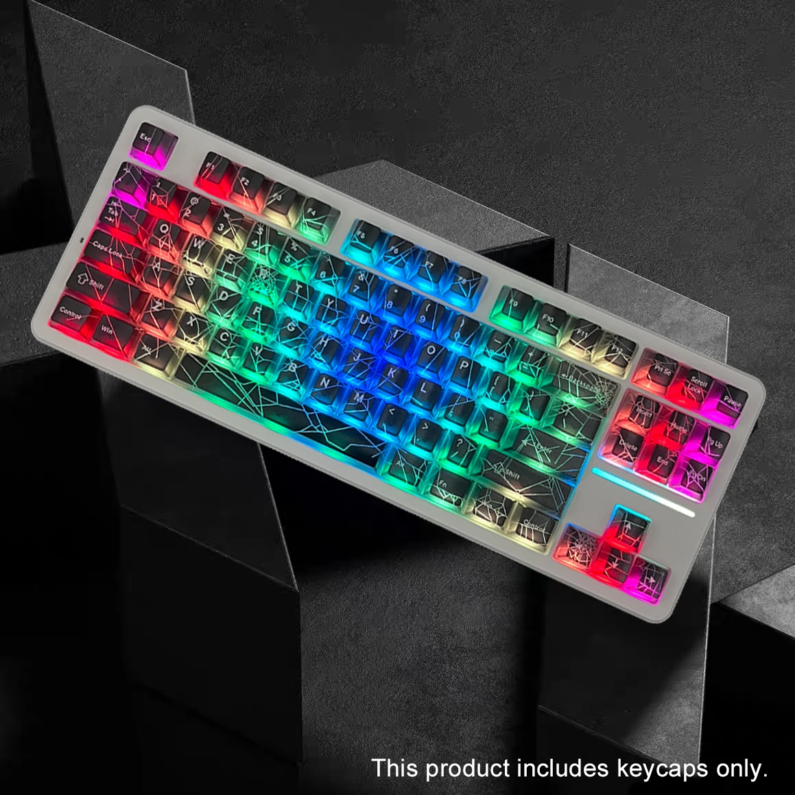 คีย์แคปใสรูปใยแมงมุม 120 ปุ่ม สีดำ วัสดุพีซีโปร่งแสง 4 ด้าน โปรไฟล์ OEM ใช้ได้กับคีย์บอร์ด 61/64/66/68 ปุ่ม