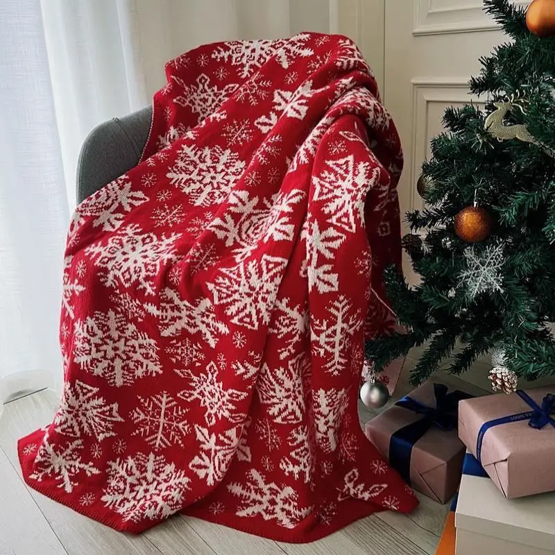 130x170cm Knitted Snow Blanket Living Room Decorative Blanket Thickened Sofa Blanket Warm Cover Blanket For Winter