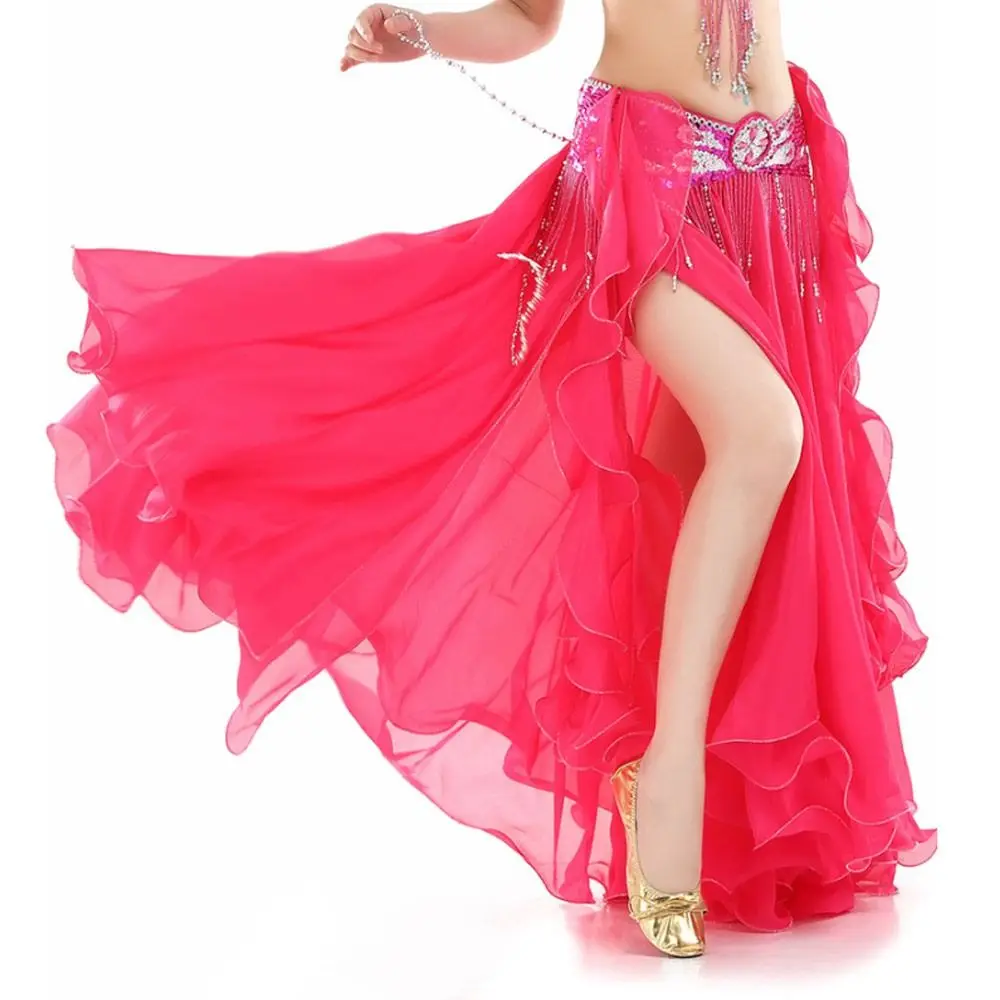 Belly Dancing Skirt Women Chiffon Spanish Skirt Shiny Sequins Tassels Dancing Skirt Show Costumes