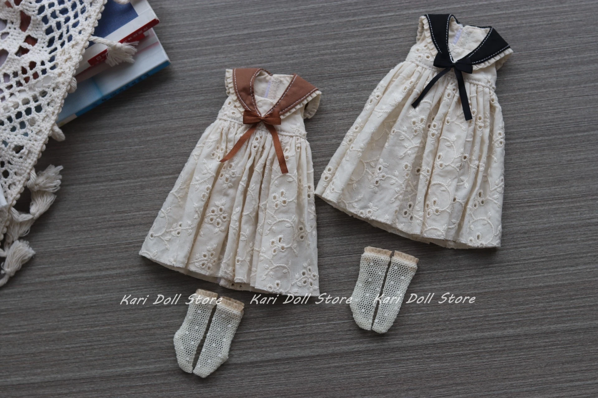 Landazz Landoudou 인형용 민소매 네이비 칼라 세트, 카리 인형 의류 및 스커트