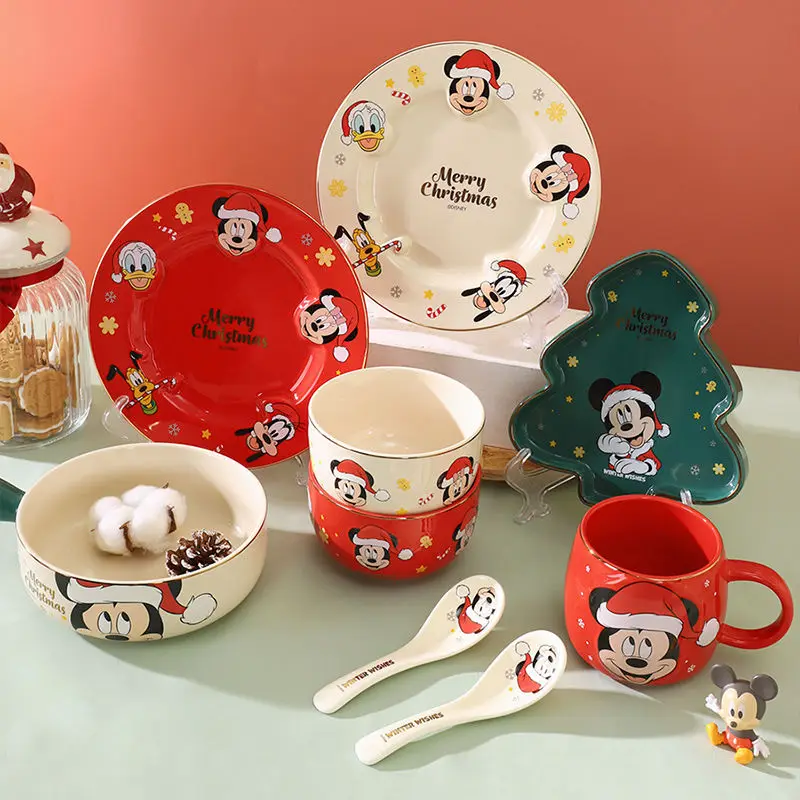 Disney Mickey Christmas bowls and plates ceramic bowls tableware couple gift dining bowls limited shape plate Christmas gift