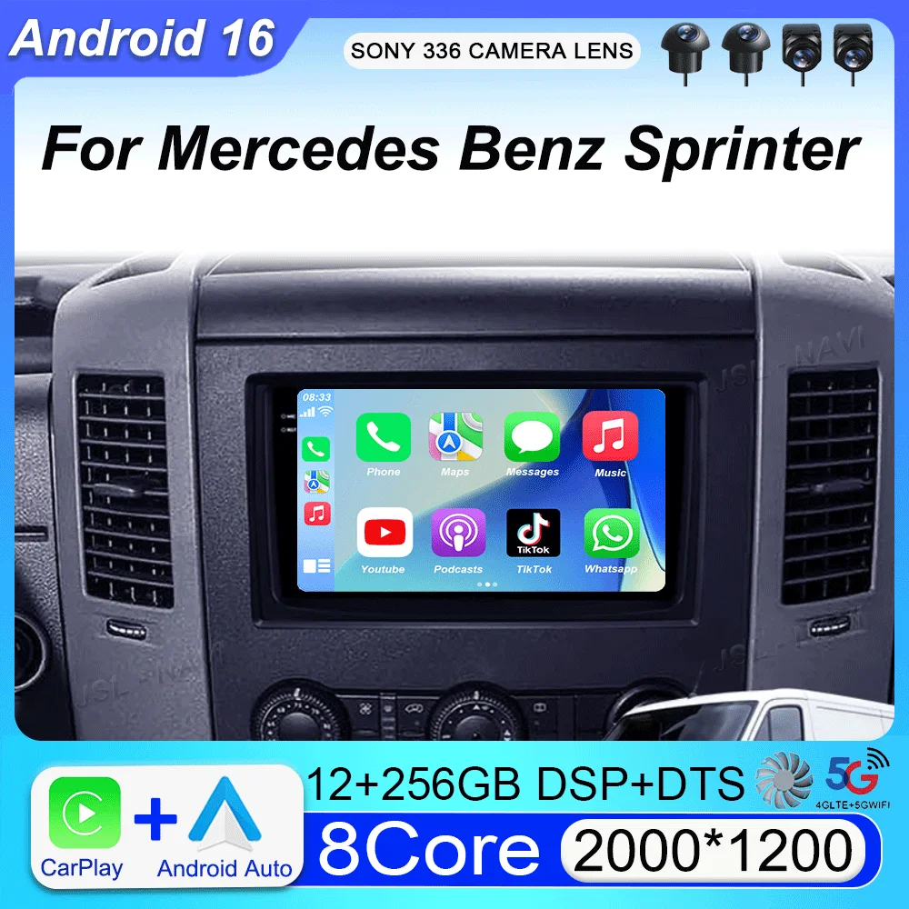

10-дюймовый Android 16 мультимедийный видеоплеер для VW Crafter и Mercedes Benz Sprinter, GPS-стереосистема с поддержкой CarPlay+Auto, Wi-Fi+4G, DSP
