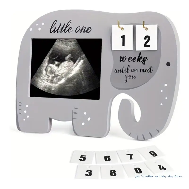 67JC Baby First Scan Photo Frame Elephant Picture Frame with Countdown Weeks Wooden Unique Mum to be Gift