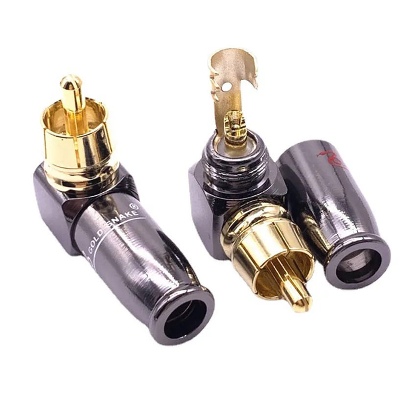 1pc 90 Degree Snake King RCA L-shaped Gun Black Gold Plated Right Angle RCA Male Plug Audio Video Connector Soldering