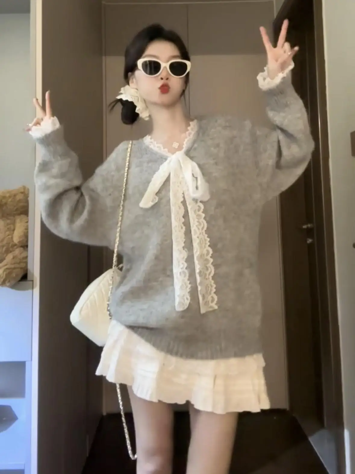 

Sweaters Jumpers Pullovers Women Japanese Crochet Clothes Gyaru Style Street Urban Y2K Fashion Kawaii Ulzzang Winter Youth Girl