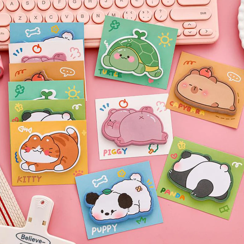 30Sheets Kawaii Cartoon Capybara Bear Animals Sticky Notes To Do List Planner Cute Self-adhesive Sticky Notes School Supplies