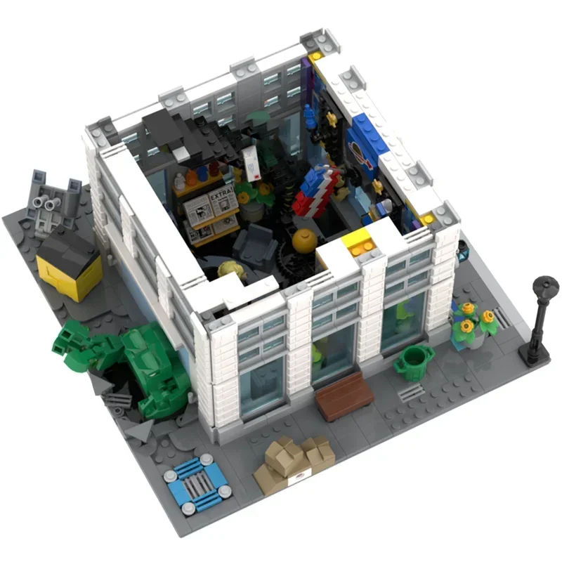 Moc creativo superhéroe clásico vista a la calle edificios modulares modelo de bloques de construcción niños juguetes de arquitectura educativa regalo