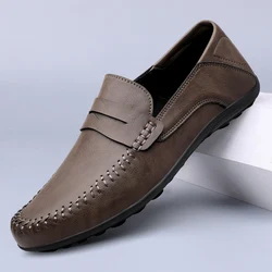 Mocasines clásicos sin cordones para hombre, zapatos informales de cuero a la moda, de talla grande 38-47 calzado plano, Primavera