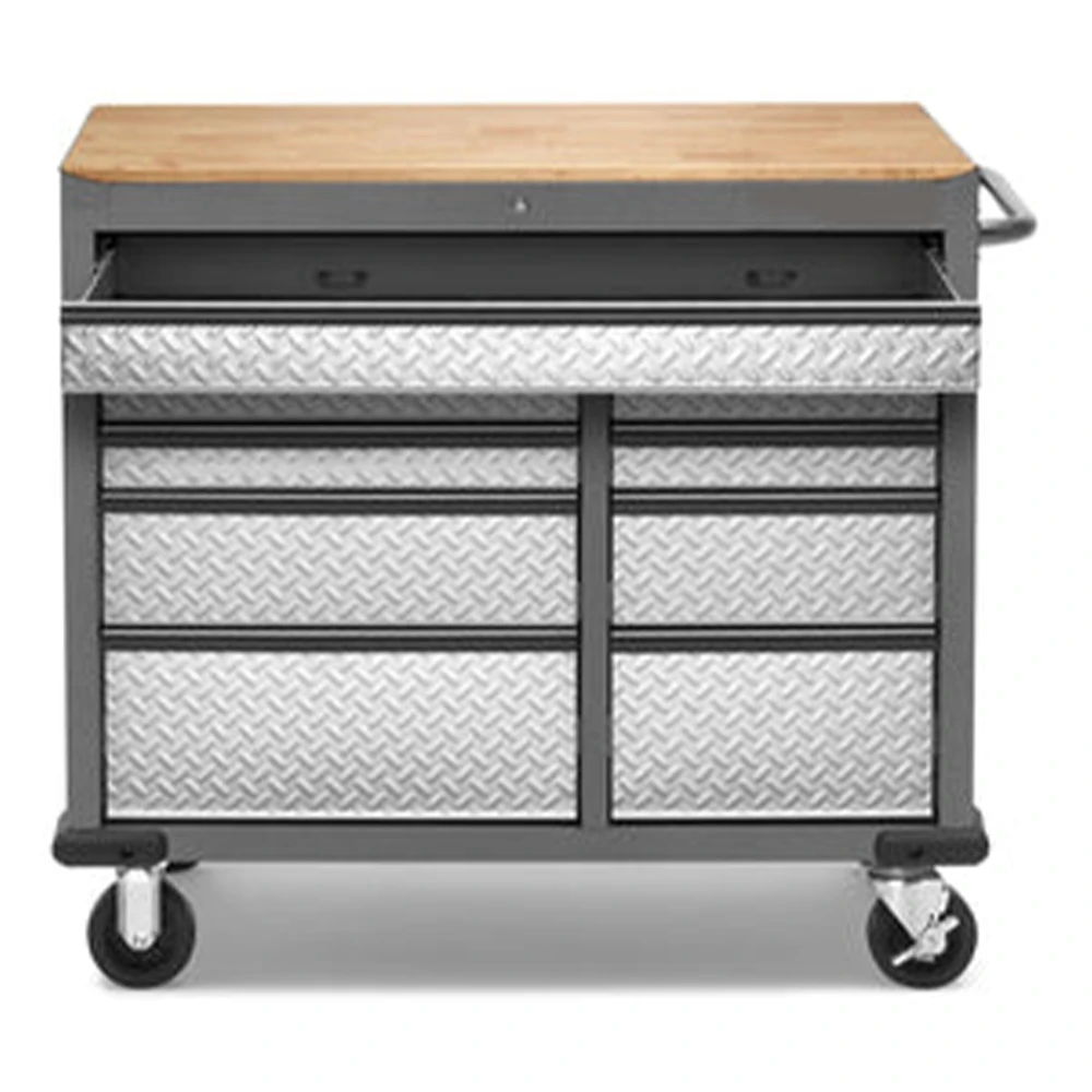 41in 9-Drawer Mobile Tool Cabinet With Solid Wood Top For Tool Storage