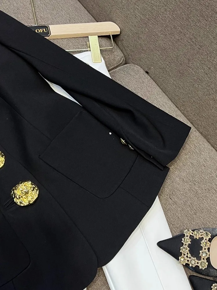 Black Coat Designed Buttons Lady Office Single-breasted Notched Long Sleeve Fashion Slim Fit Women Blazer