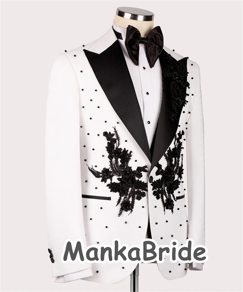 2023 Wedding Suits for Men White Groom Tuxedo 3 Piece Set for Party Prom Tailor-Made Slim Fit Male Suit Costume Homme