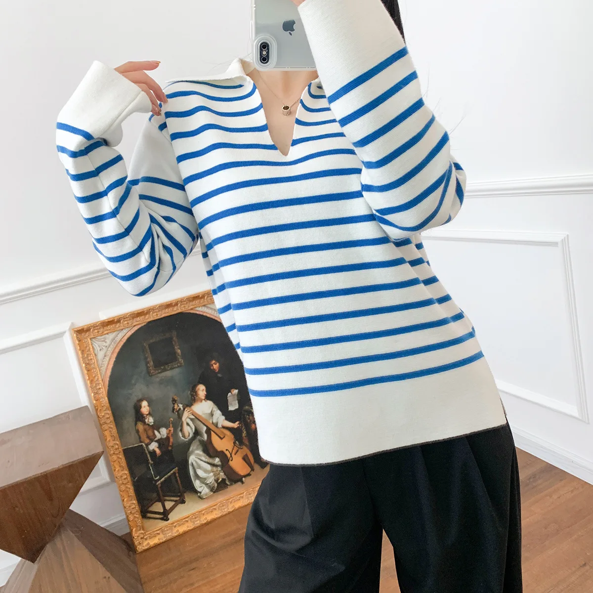 

Fashion Striped Knitted Sweater for Women's 2033 Spring and Summer New Ladies Long Sleeve Trended Knitwear Pullover Tops