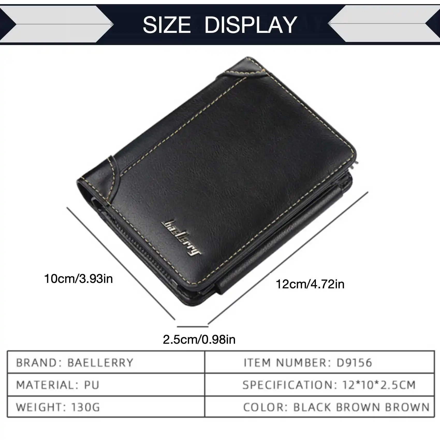 Multi-Card Triple Fold PU Leather Men's Short Wallet Large Capacity Zipper Coin Purse Simple Business Vertical Card Holder