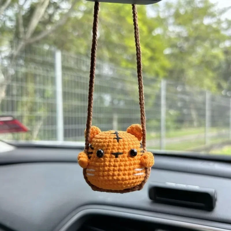 Cute Car Accessories,Pendants for Rearview Car Mirror Decor Hanging Cartoon Animal Handmade Crochet Ornament Decoration Gift