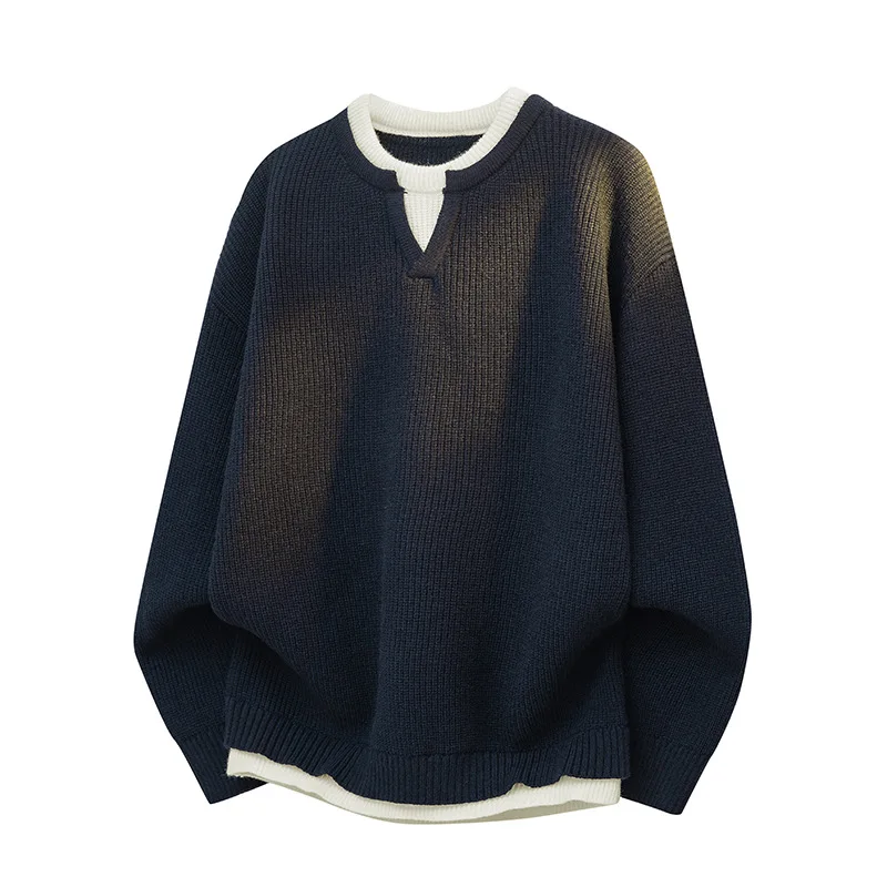 

Loose Men's Knitted Sweater Autumn Winter Sport Sle round Ne Warmth Inner Wear Rabbit Fur Thiened Overhead Coat