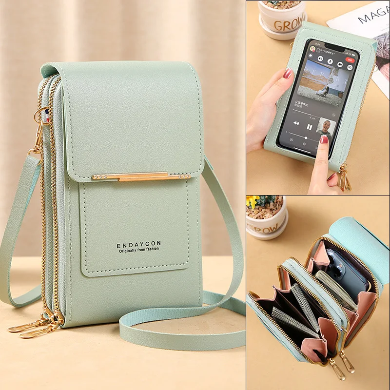 Women Crossbody Shoulder Bags Wallets Touch Screen Cell Phone Purse Soft Leather Strap Handbag for Female Luxury Messenger Bags